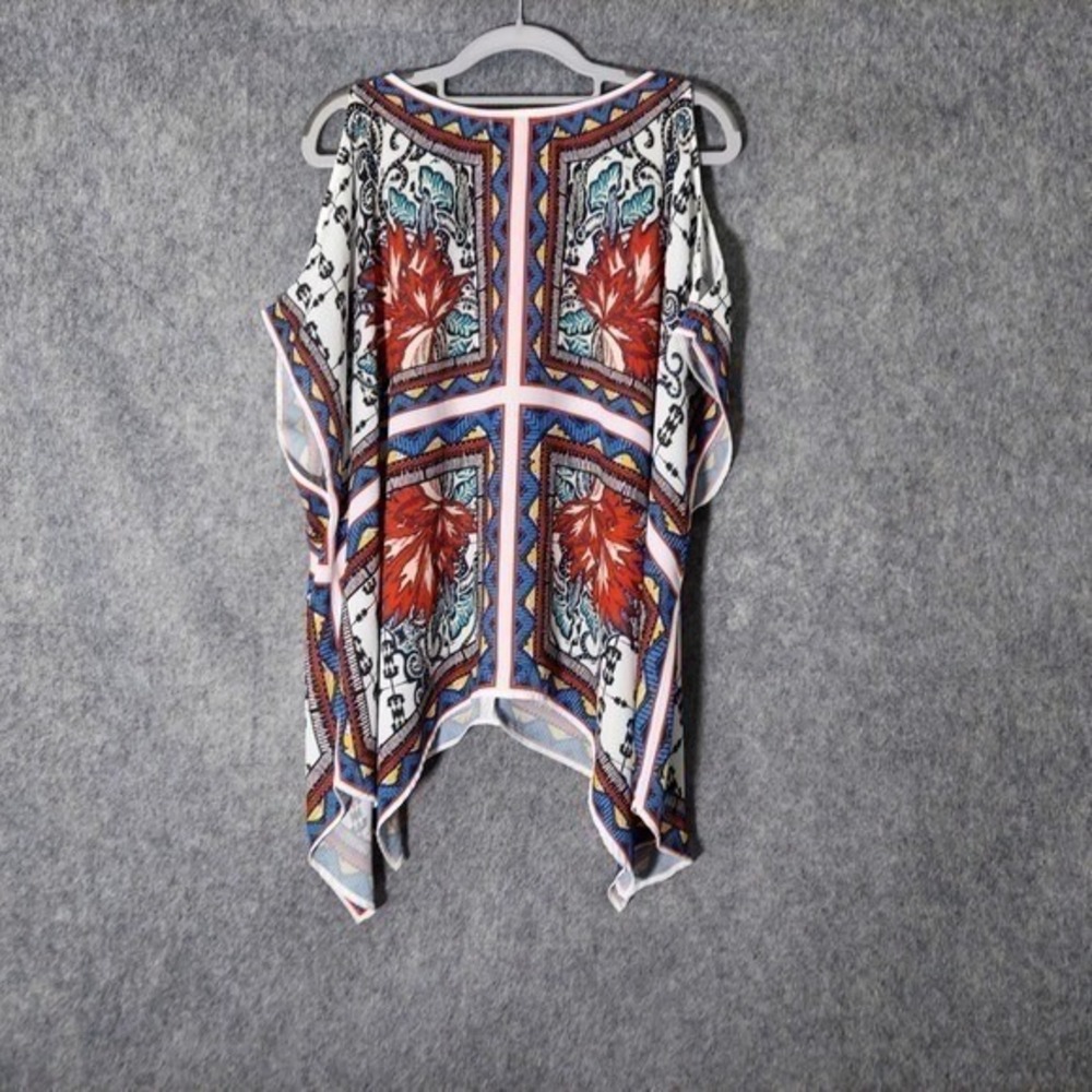 Flying Tomato Tunic Women L Multicolor Kimono Cold Shoulder Boho Festival Artsy